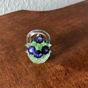 Iris ARC Flower basket of violets figurine. Vintage- Retired- Rare